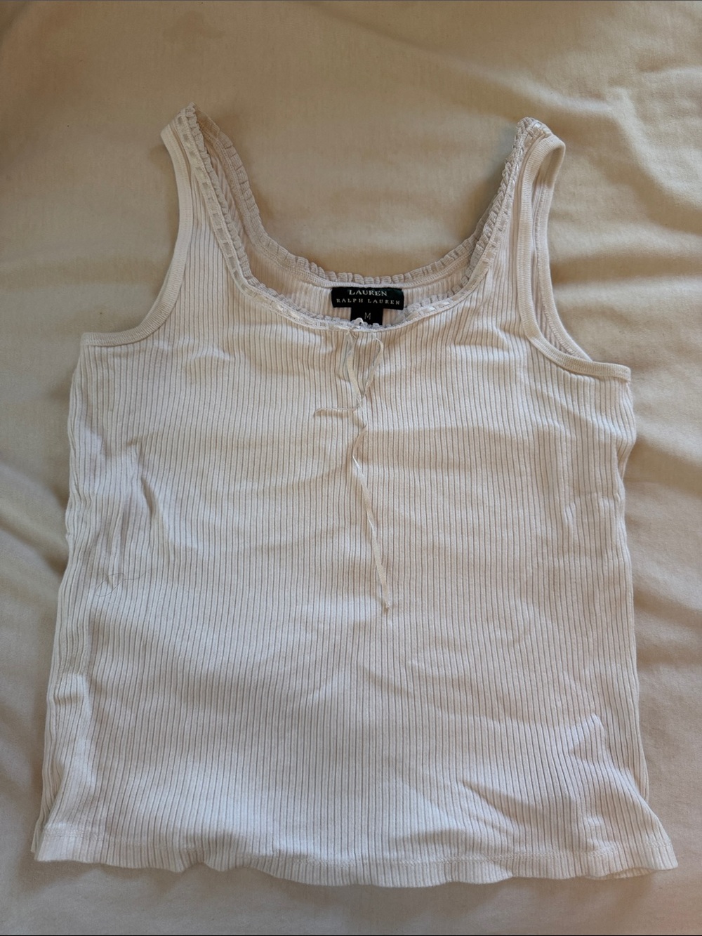 Lauren Ralph Lauren Lace-Trim Cream Ribbed Tank